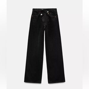 ZARA TRF HIGH RISE WIDE LEG CROSSOVER WAISTBAND JEANS
